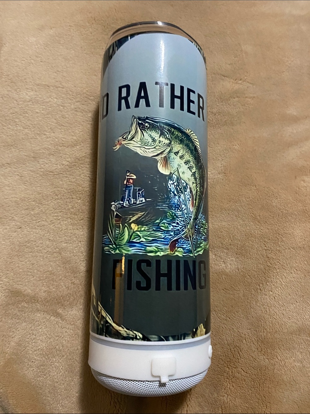 Fishing Themed Portable Speaker Travel Tumbler - Gray "I'd Rather Be Fishing"